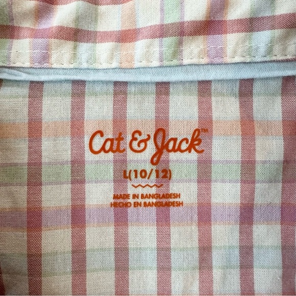Cat & Jack Pastel Plaid Spring Cotton Buttondown Shirt Boys Large 10/12 - Picture 3 of 3